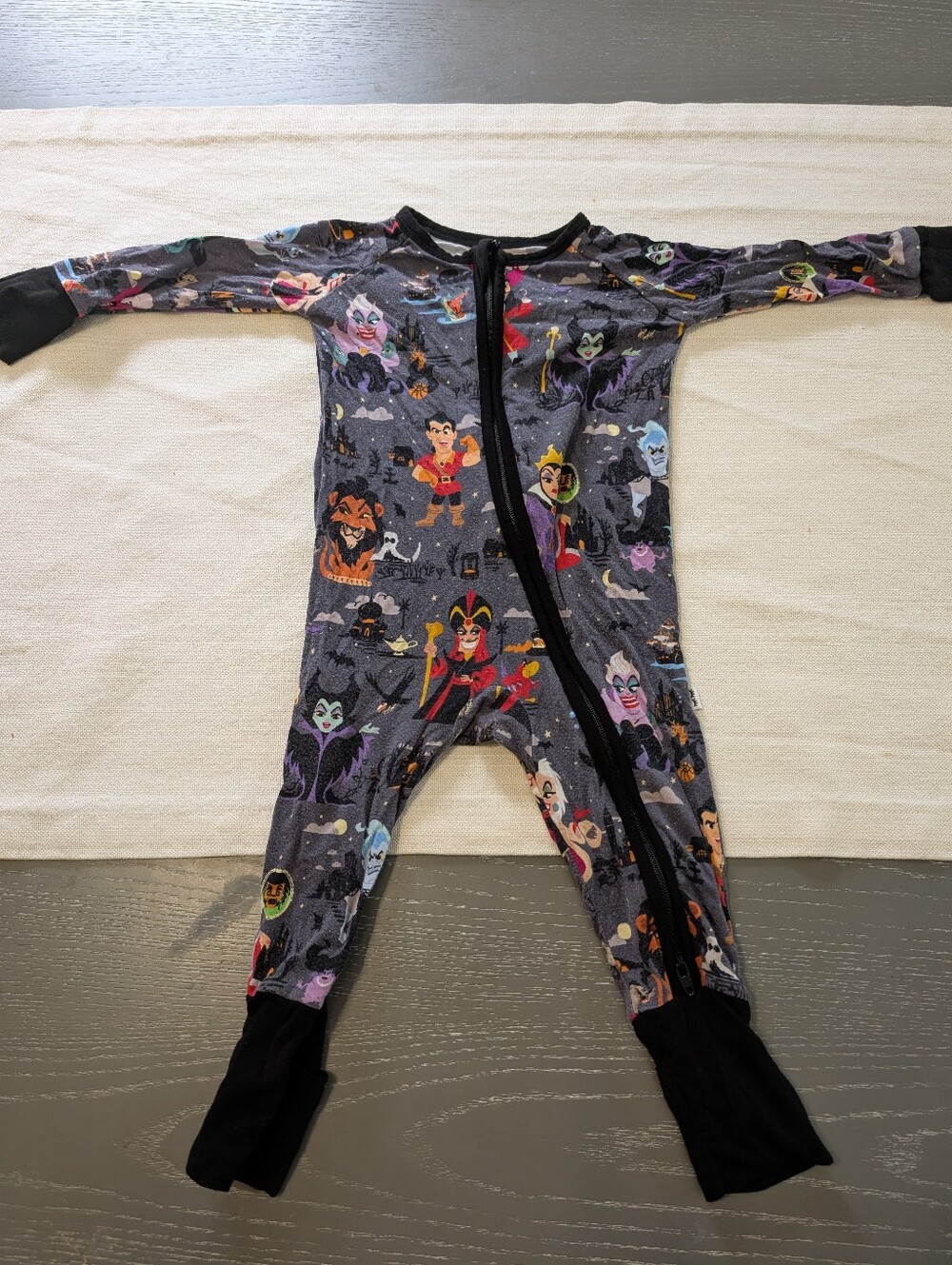 Kids Gray Villains-Print Zip Up Little Sleepies